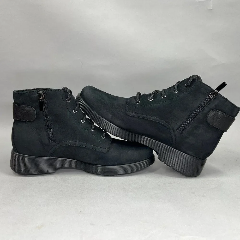 Munro Buckley Boots Women's Size 8.5 Black Nubuck Leather Lace Up Buckle Combat - Picture 7 of 12